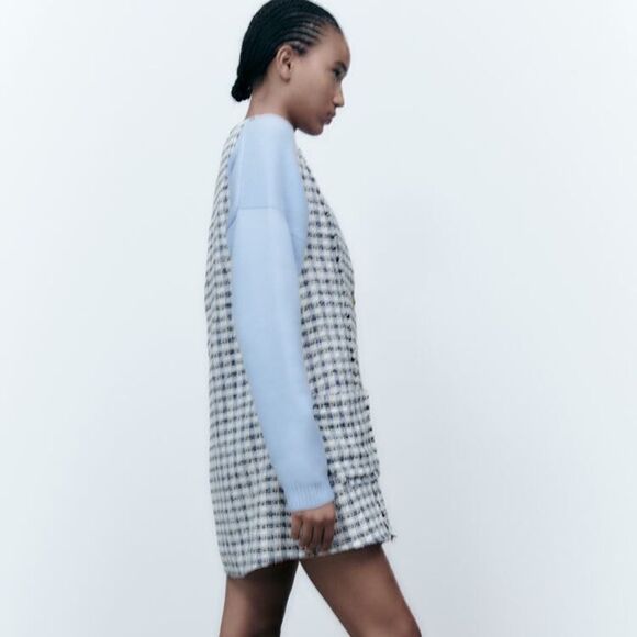 Zara Textured Pinafore Dress Patch Pockets New - Picture 7 of 10